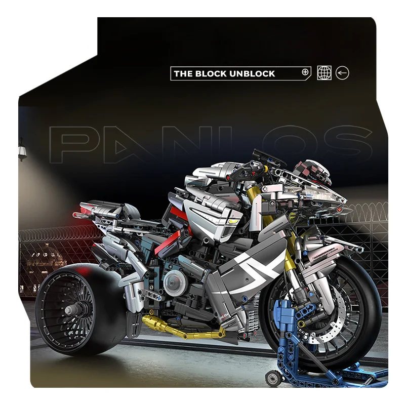 Técnico 1:5 escala suzukis b-king motocicleta moc bloco de construção japão modelo de motor tijolo brinquedo coleção com luz para meninos presente