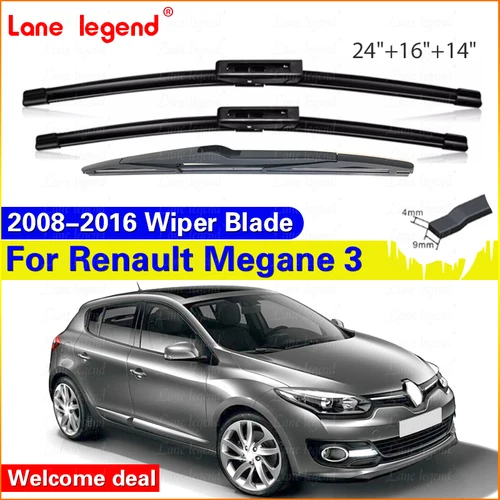 Limpiaparabrisas delantero y trasero para coche, limpiaparabrisas para Renault Megane 3 MK3 2008 2009 2010 2011 2012 2013 2014 2015 2016
