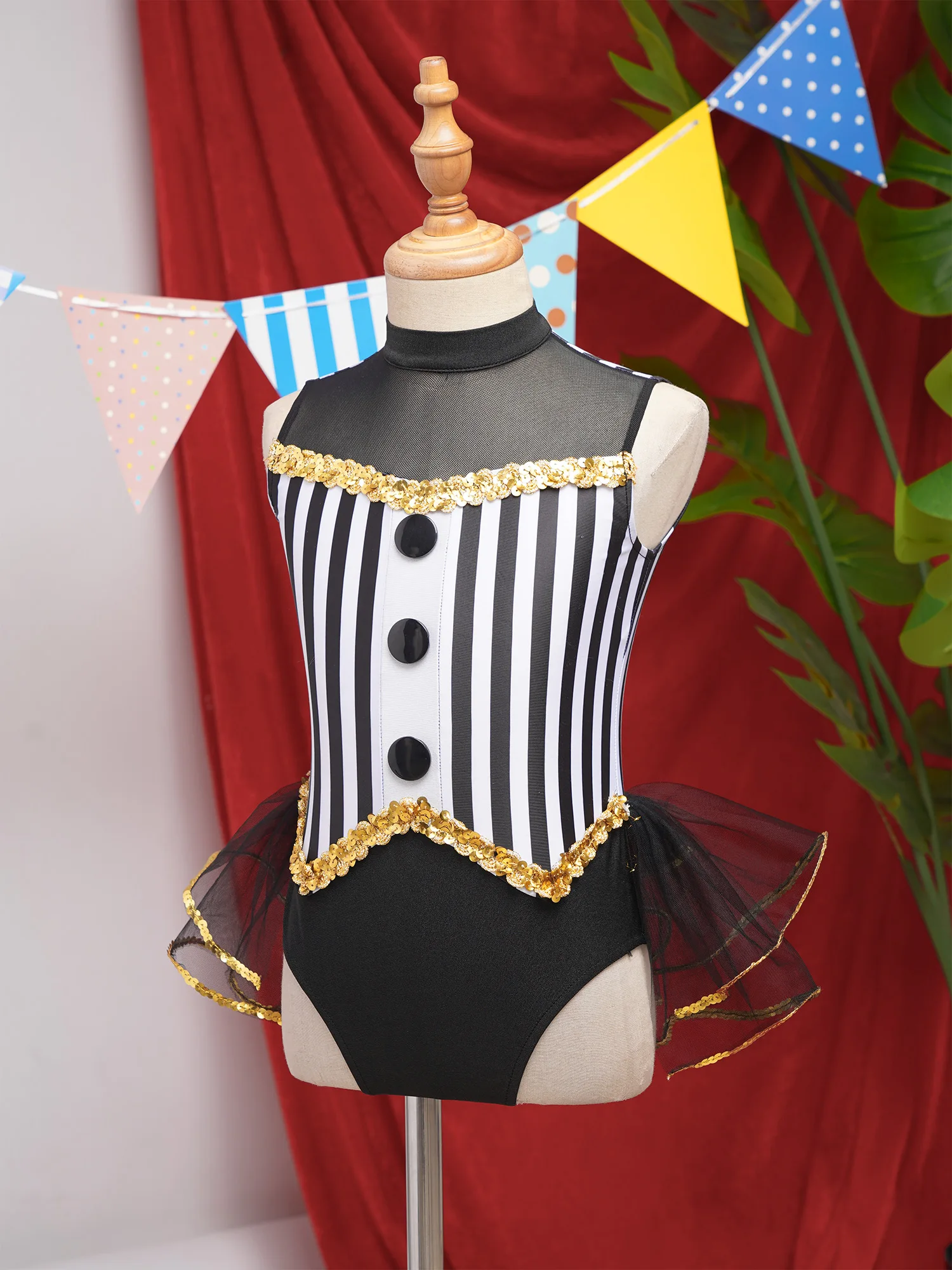 Kids Girls Tutu Circus Cosplay Costume Sequin Striped Leotard Ballet Gymnastics Latin Jazz Dance Bodysuit Carnival Clothes image 6
