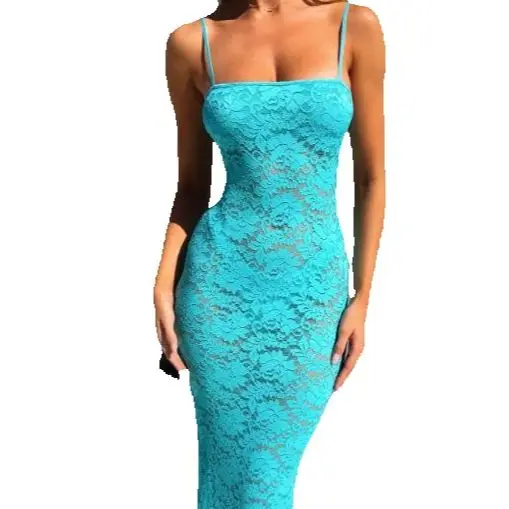 

Y2K Sexy Style Hollow Out Suspender Long Dress for Women's Wear In Summer 2025 New Fashion Womans Sexy Semi-Sheer Party Dresses