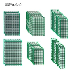 32 Pcs Double Sided PCB Board Prototype Kit 6 Sizes Universal Printed Circuit Protoboard for DIY Soldering Project