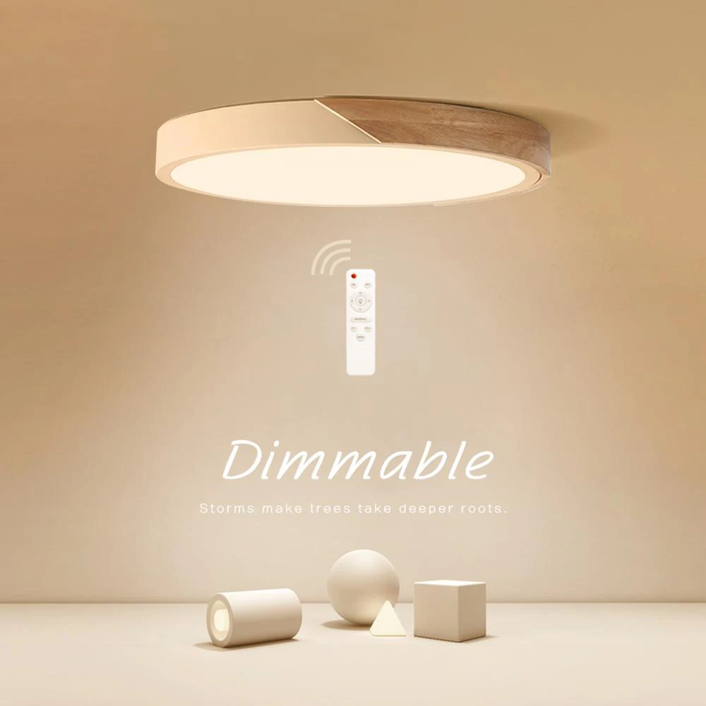 LED Surface Mount Ceiling Light Modern Ultra Thin Lighting Wood Lamp Fixture  Living Room Home Decor Balcony Remote Control