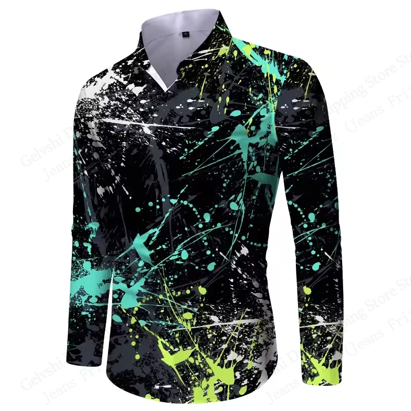 

Mens Long Sleeve Hawaiian Shirt Graffiti Geometric 3D Print Shirts Men Fashion Comfort Single-breasted Beach Shirt Man Blouse