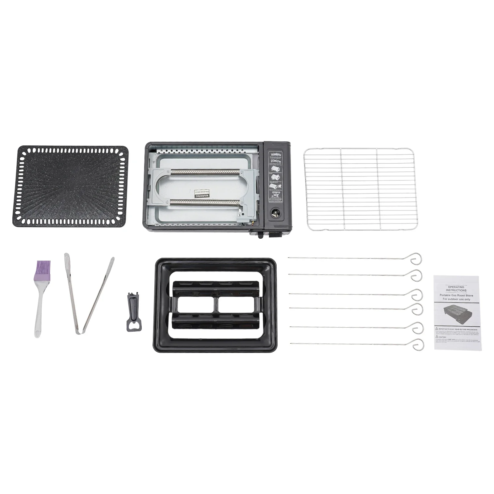 موقد شواية البيوتان، طاولة تخييم محمولة، موقد غاز خارجي أسود مع شبكة شواء للنزهة والحديقة والتخييم والسفر