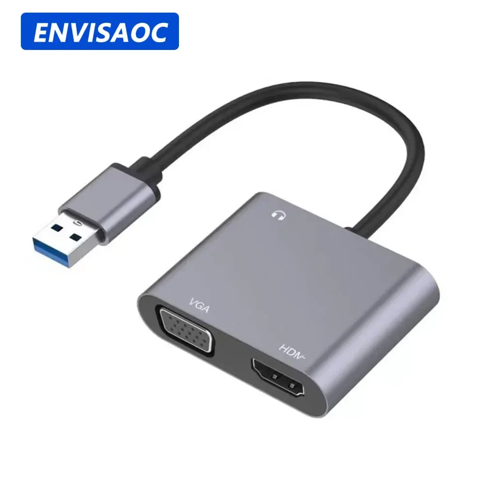 محول VGA متوافق مع USB إلى HDMI 1920*1080P محول متعدد العرض مزدوج الإخراج لنظام التشغيل Mac OS Windows 7/8/10/11 الكمبيوتر المحمول