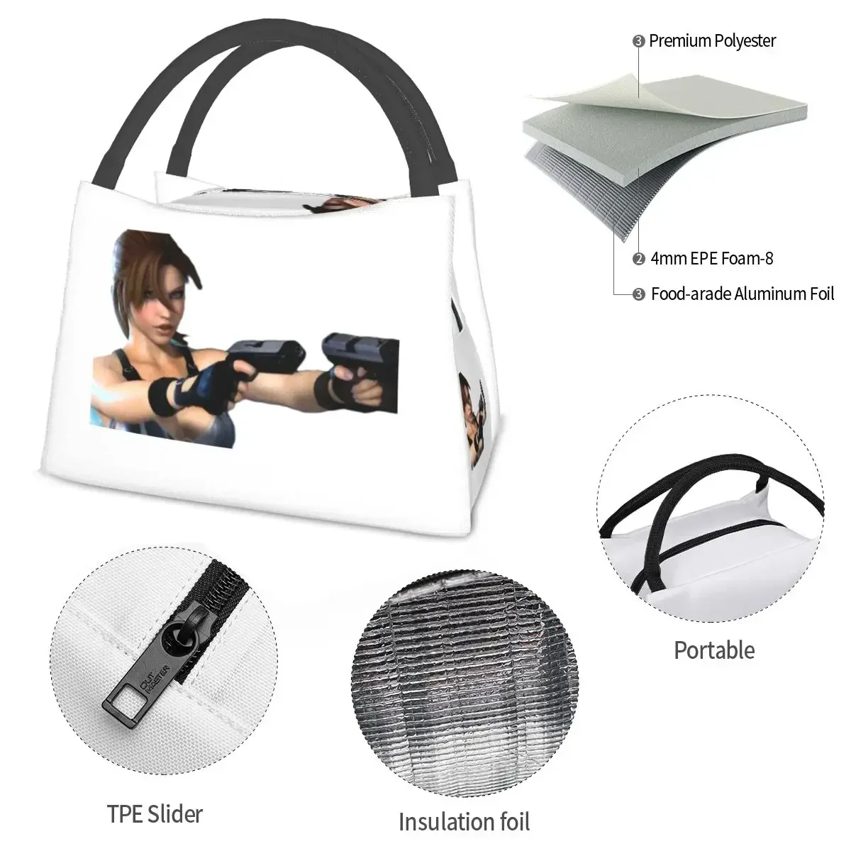 Hd tomb raider full hd almoço sacos isolado bento caixa à prova de vazamento almoço tote sacos de piquenique refrigerador saco térmico para mulher crianças trabalho