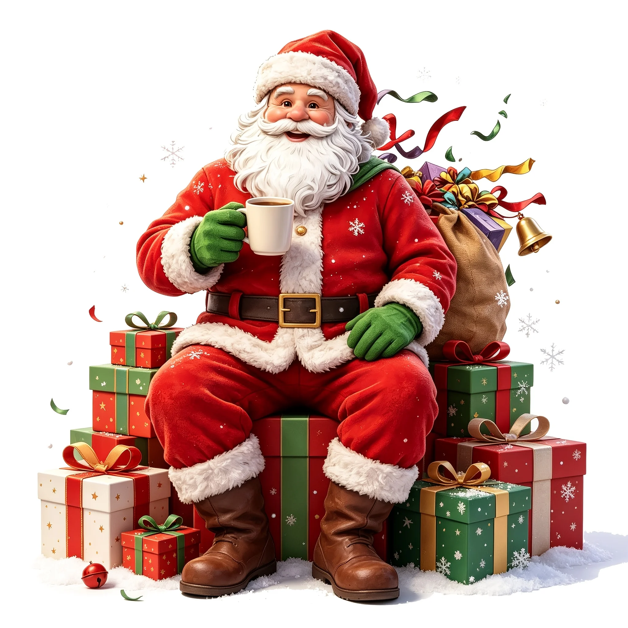 Vintage Santa & Coffee Box Decal – Durable, Removable Vinyl – For Cars, Motorcycles, Laptops, Walls, Windows – Perfect Gift
