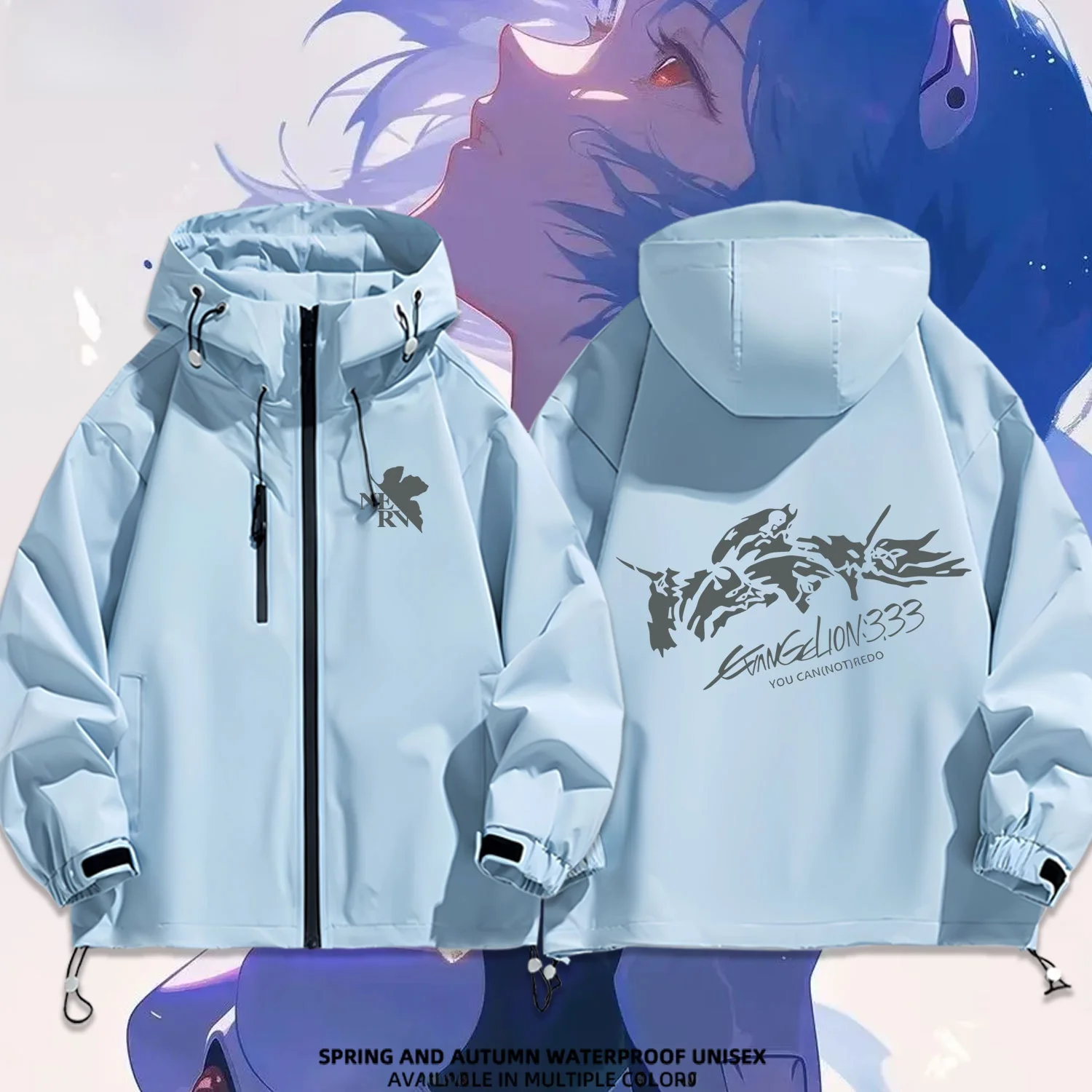 

ex EVA Collaboration Riri Jaet Hooded Windbreaker Outerwear Casual Sle Waterproof Polyester Fiber