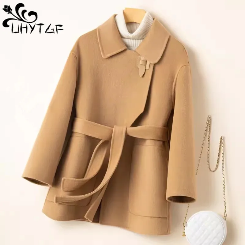 

Double Faced Woolen Coat For Women Autumn Winter Midi-Length Belt Cardigan Wool Jacket Casual Loose Quality Outerwear Tops 3094