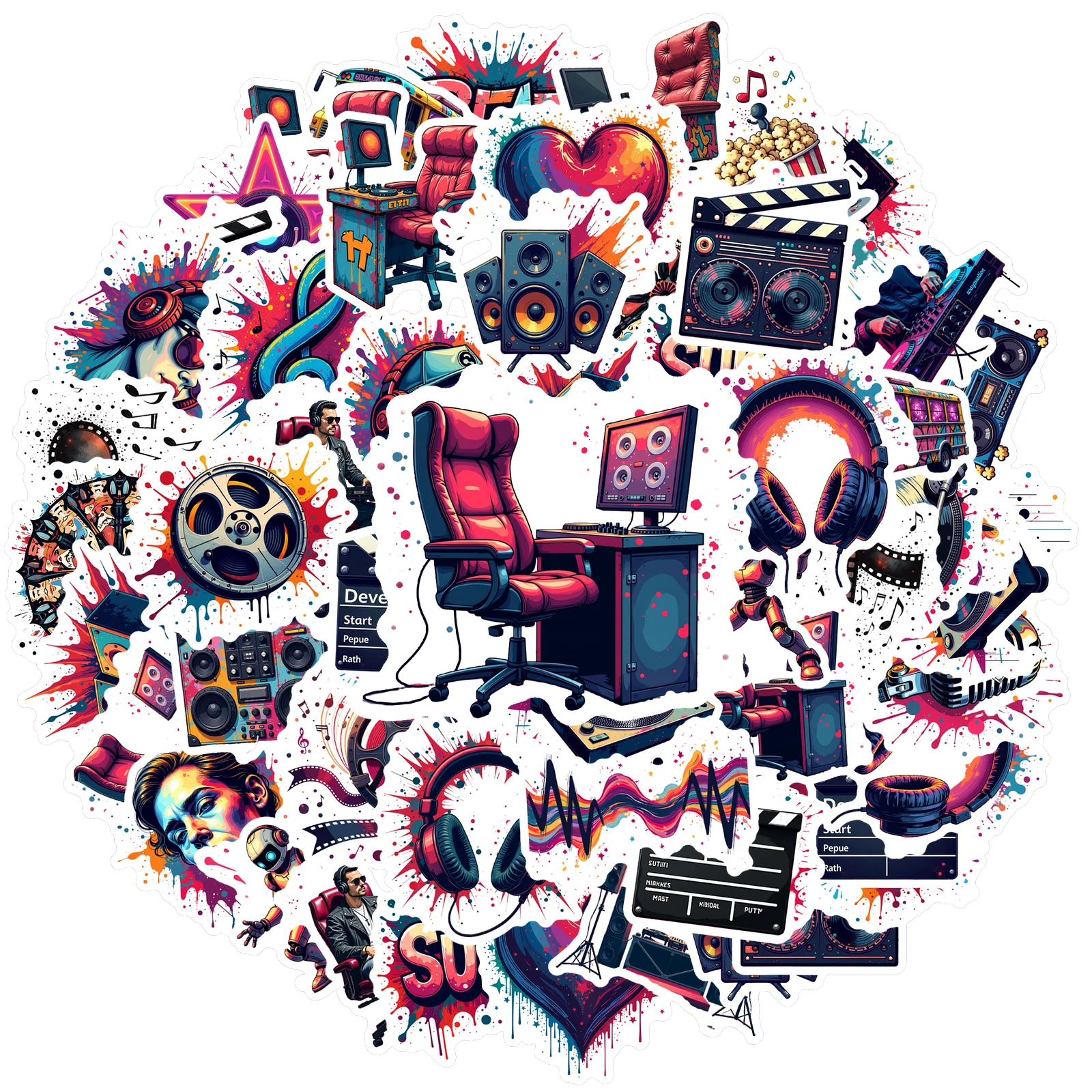 35pcs-70pcs Vivid Stickers Colorful Gaming Stickers Music Decals For Guitar DIY  Skateboard Laptop Luggage Decor DIY