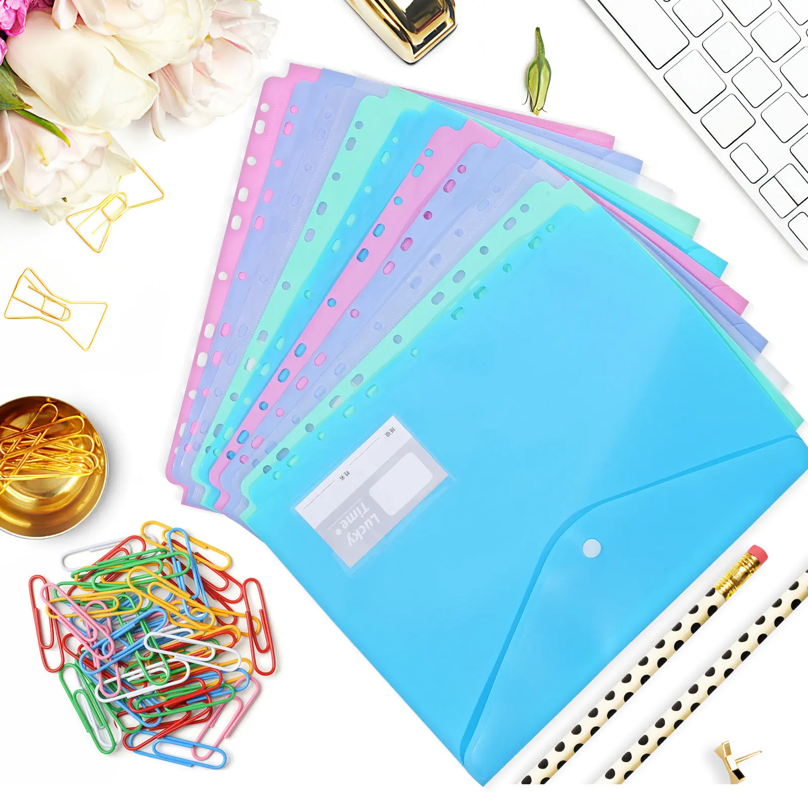 

10Pcs Plastic Document Envelopes Waterproof File Folder Organizer A4 Size Office School Travel Stationery Pouch