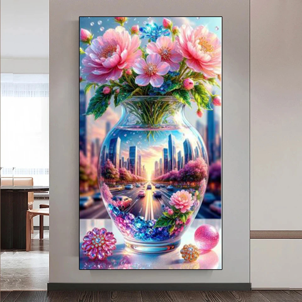 

New 2025 Diamond Painting Flower Landscape Mural Vase Diy Full Mosaic Embroidery Cross Embroidery Kit Home Decoration