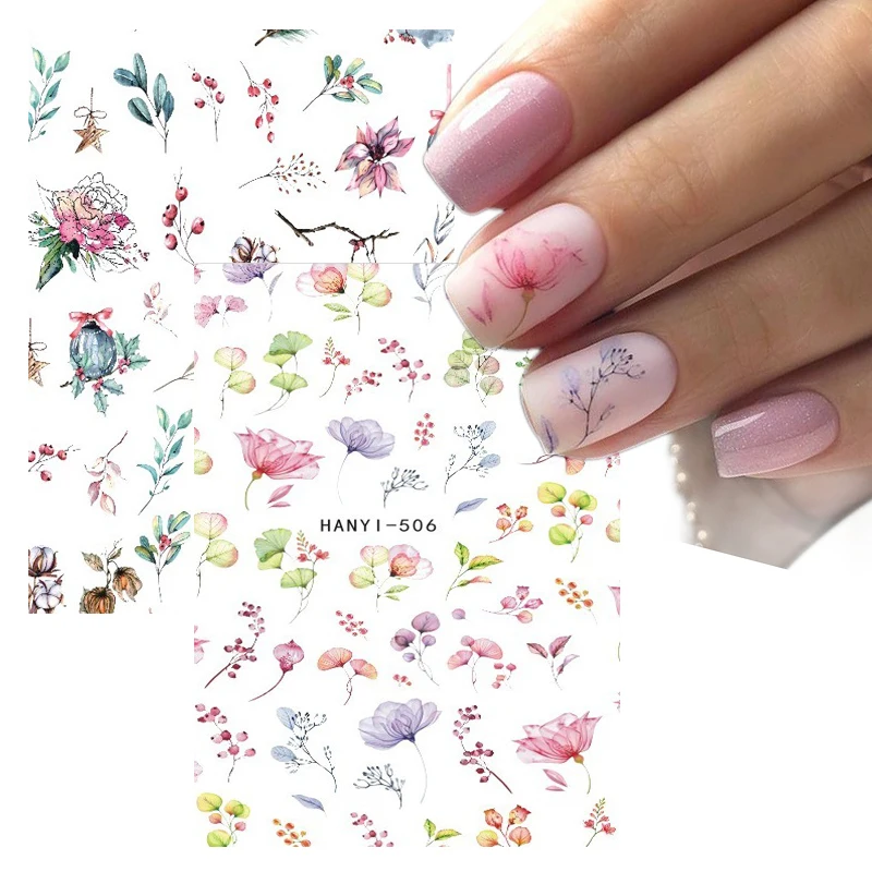 Autocollants 3D pour Ongles avec Colle Arrière, Interconnexion Élégante, Feuilles Florales, Violet, Vert, Rose, Décoration Nail Art, Auto-Adhésifs pour Décalcomanies