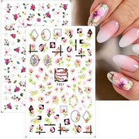 Spring Fresh Flowers 3D Adhesive Sticker Nail Art Supplies Sunflower Rose Nail Sticker Bronzing Leaves Nail Art Decals