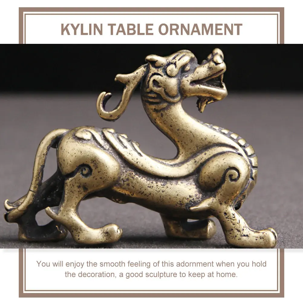 Brass Kylin Decor Solid Lifelike Sculpture Smooth Finish Desktop Decor Home Office Desk Adorn Tea Pet Bronze Ware Kylin