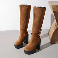 Bottes imperméables à talons hauts et plateforme, nouveau style automne/hiver 2026, avec boucles réglables, longueur genou. 5