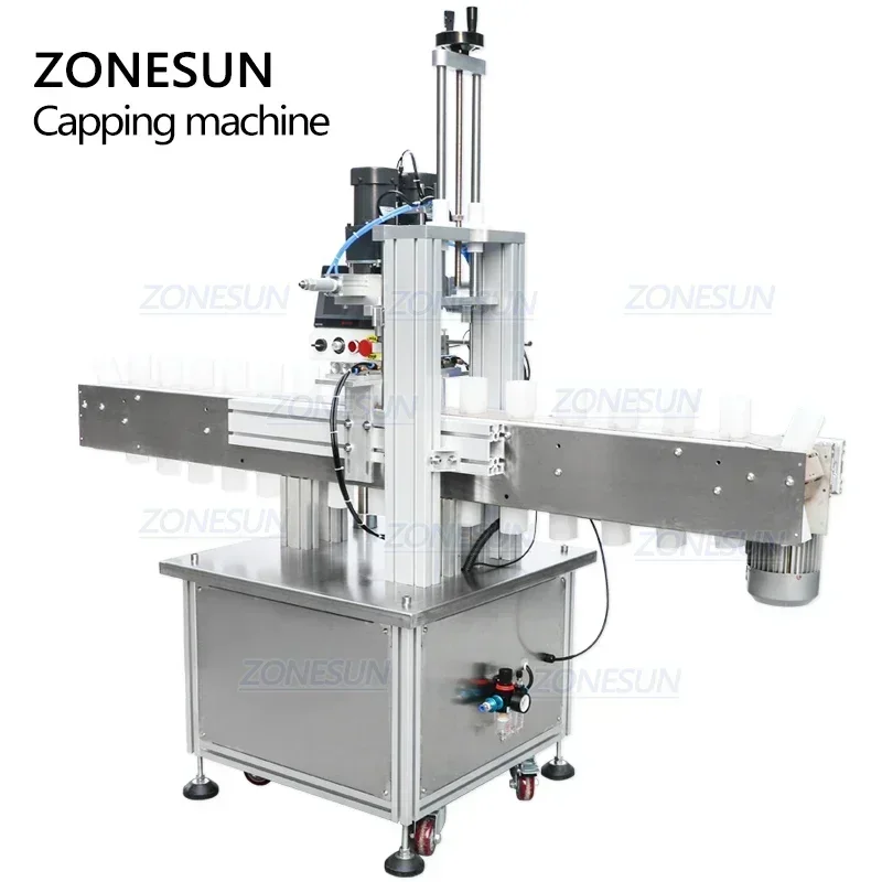 ZONESUN Pneumatic Automatic Electric Screw Bottle Plastic Glass Water Juice Small Washing Dropper Spout Pouch Capping Machine