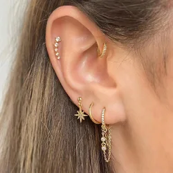 1 pair 99% Pure Titanium Ear Needle Sparkling Zircon Chain Tassel Stud Earrings for Women Two Holes Earring Jewelry Gift