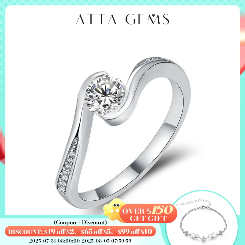 

ATTAGEMS Solitaire Male Ring 5.0mm Round Diamond Moissanite Antique 925 Sterling Silver Ring For Woemen Wedding Fine Jewelry