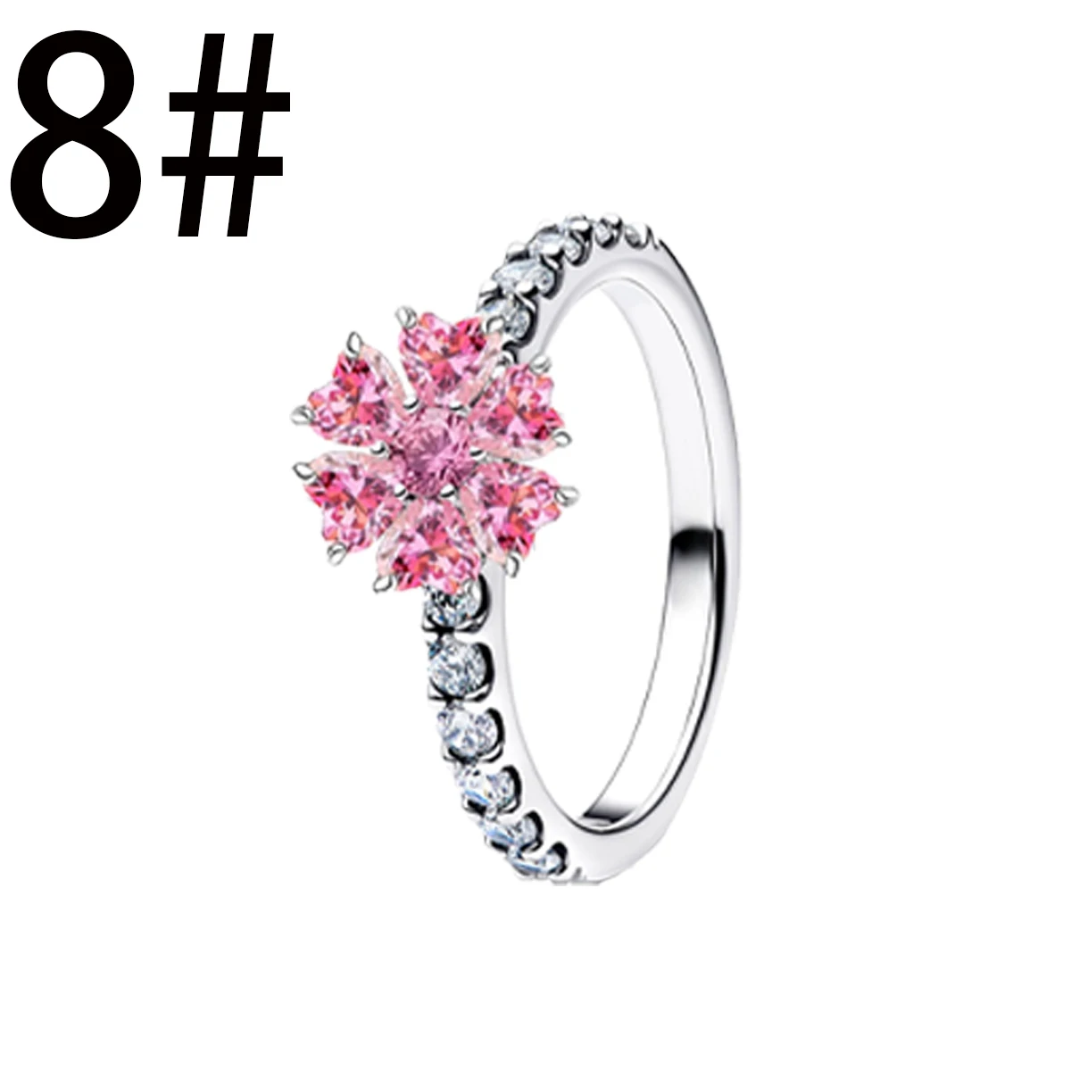 Women's 925 Sterling Silver Pink Flower Zircon Ear Stud, Ring & Pendant Set