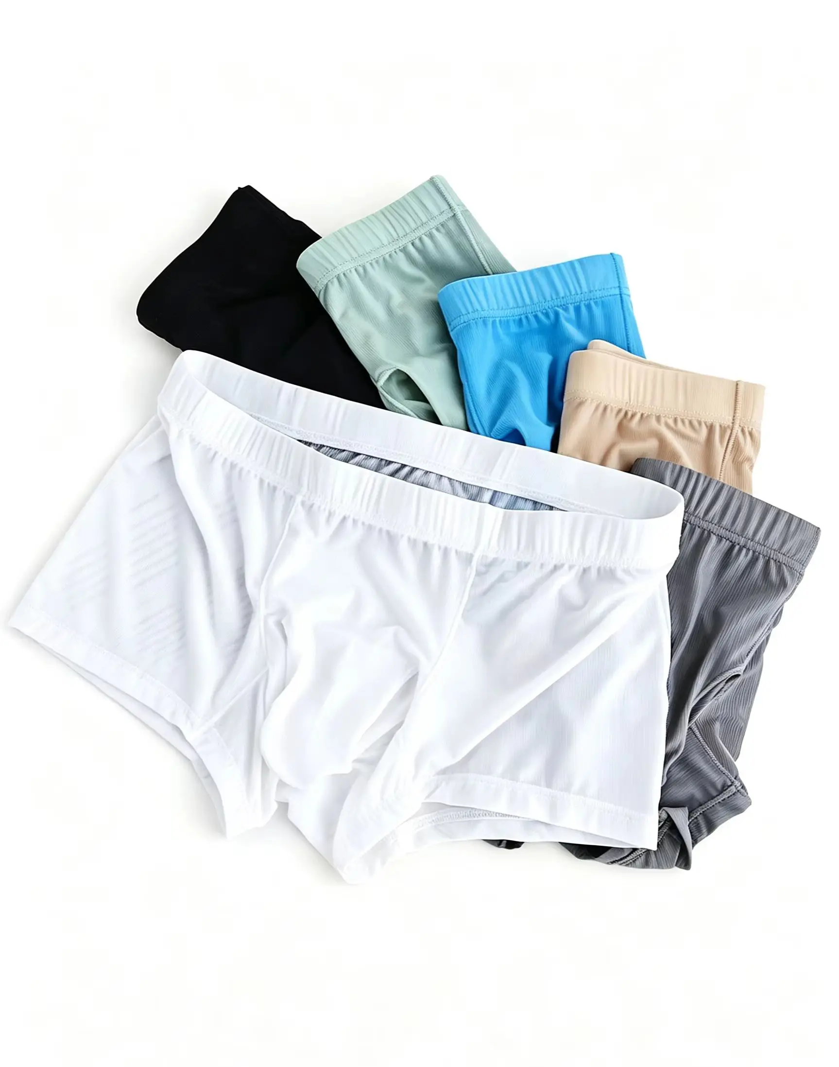 Men Ice Silk Ribbed Boxer Briefs Separate Pouch Design Breathable Quick Dry Summer Male Underwear 2Pcs Random Pack