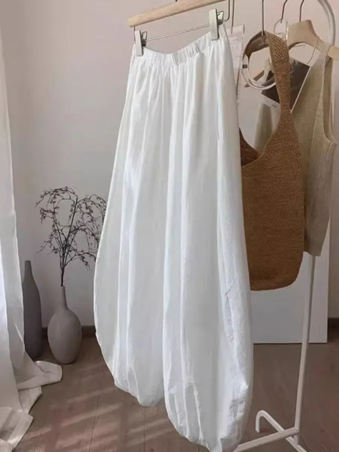 Losse katoenen wijde pijpen lantaarnbroek dames zomer nieuwe Sle Harlan broek transparant wit gedrapeerd losse fit casual broek