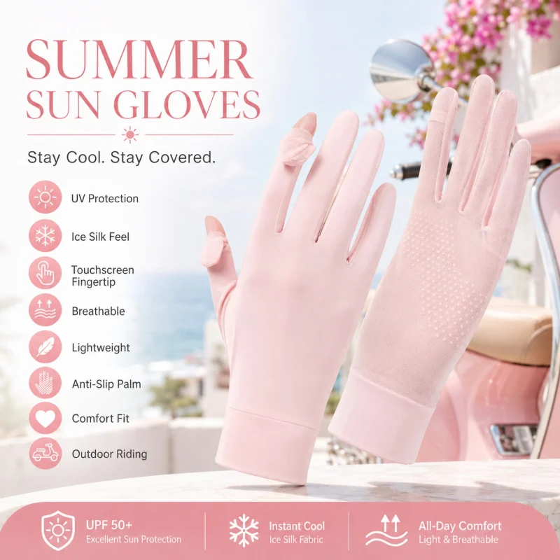 

Women’s Summer Sun Protection Gloves, Ice Silk Touchscreen Gloves