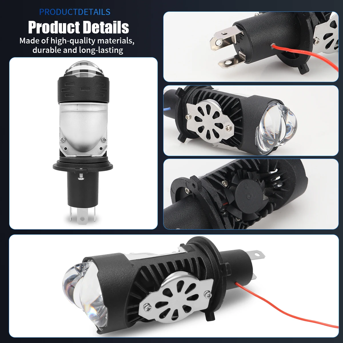 1PCS H4 Projector Lens LED Headlight Bulbs Car Motorcycle Super Bright White Yellow High Beam Low Beam Plug&Play Turbo Fan Lamp