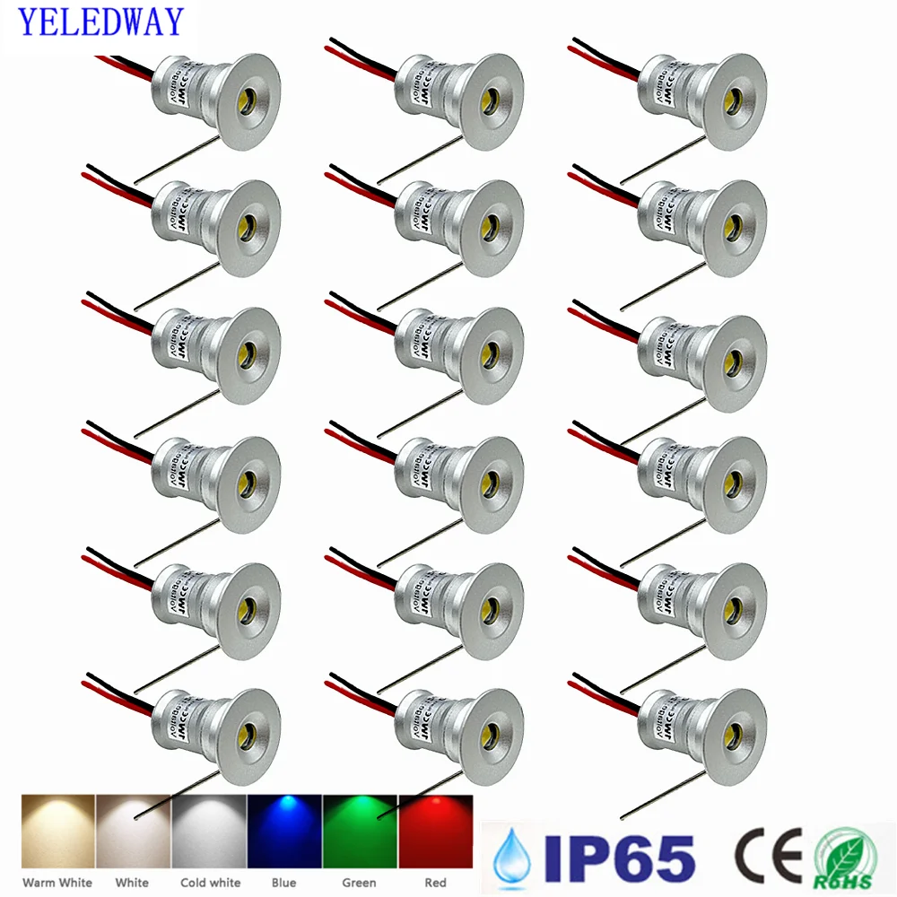 Ip65 recessed downlight 1w diy spotlight led 12v pode ser escurecido armário de cozinha luz 15mm lâmpadas de ponto ao ar livre indoor luzes teto