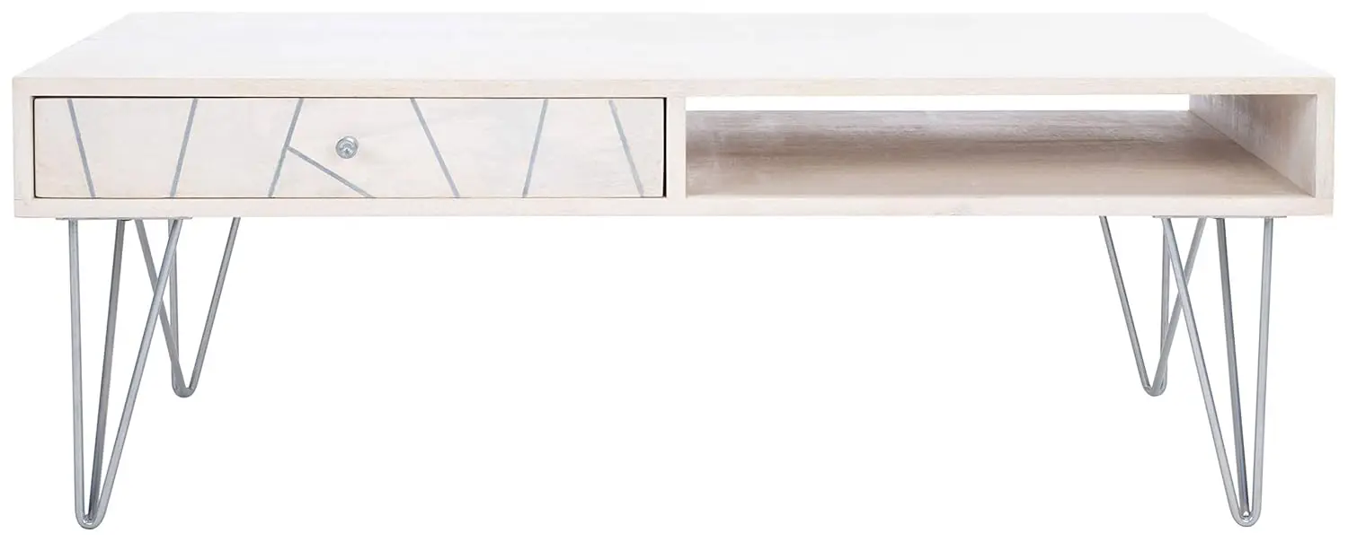 

Кофейный столик Marigold в стиле середины века, белый с эффектом состаривания и серебристыми ножками-шпильками, на заказ