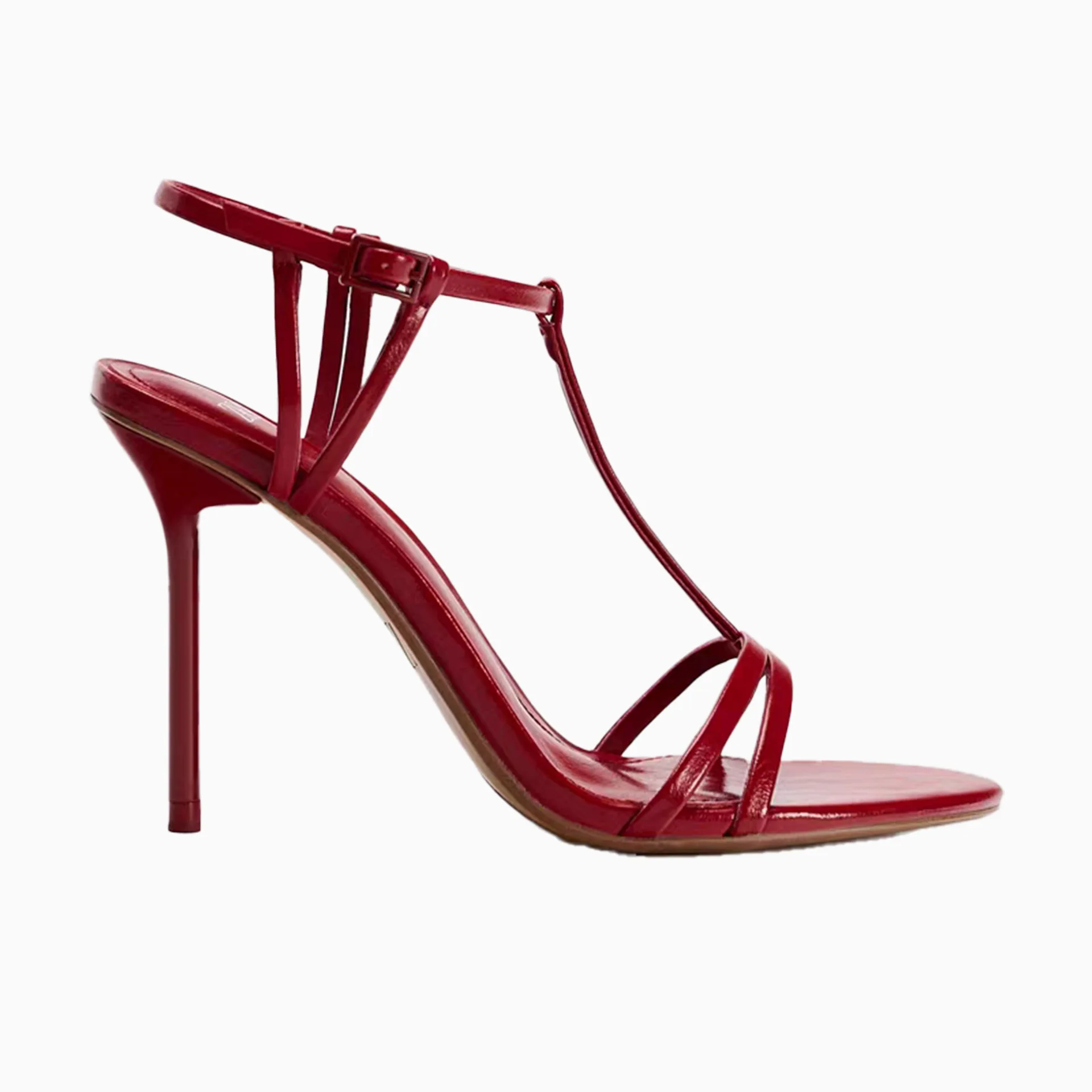 

2025new open toed red slim strap high heels for women, slim heels with a straight strap, stylish and versatile sandals for women