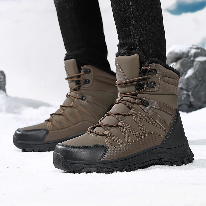 Men's Winter Outdoor Snow Boots High Top Warm Anti-Slip Wear-Resistant Comfortable with Height Increasing Feature