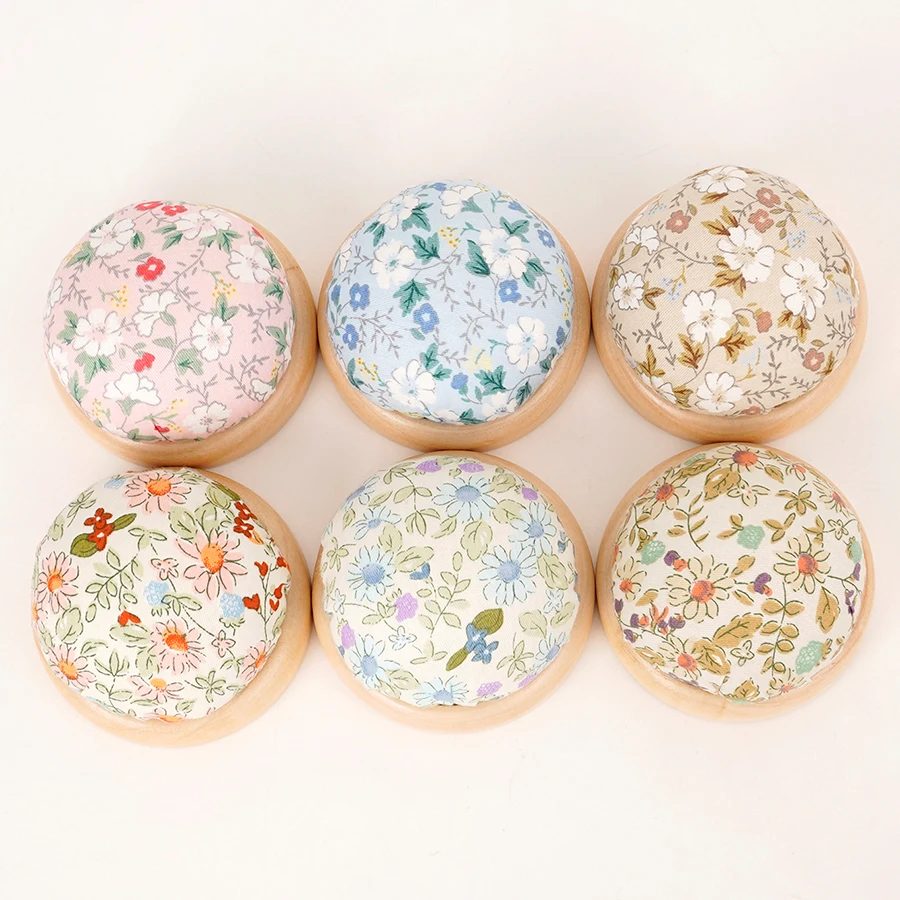 1 قطعة حقيبة حامل إبرة الأزهار الصغيرة – حامل إبرة قاعدة خشبية – أدوات خياطة يدوية الصنع - وسادة إبرة بغرز متقاطعة #6