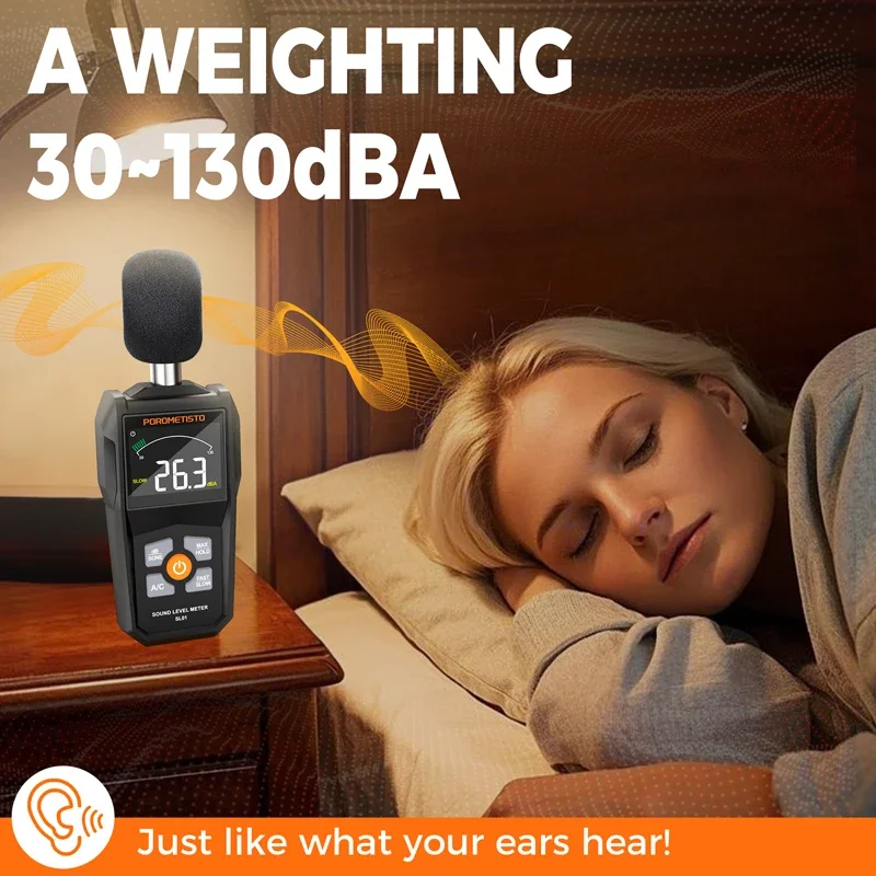 POROMETISTO-SL01 Digital Sound Level Meter Audio Measure Instrument Decibel Monitor 30-130dB Decibel Meter Portable Noise Meter