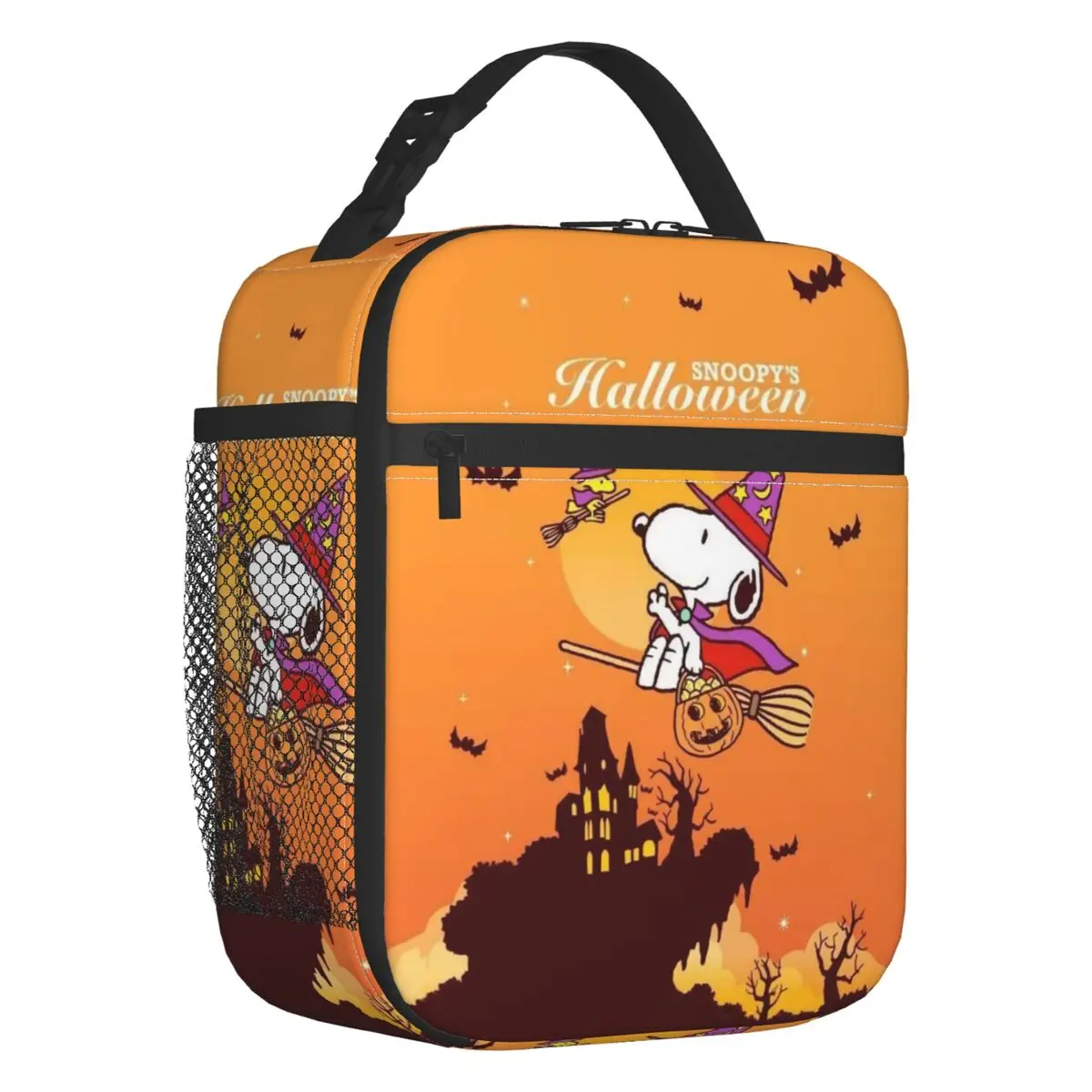 Custom S-Snoopys Anime Thermal Insulated Lunch Bags Women Halloween Bat Portable Lunch Tote for School Multifunction Food Box