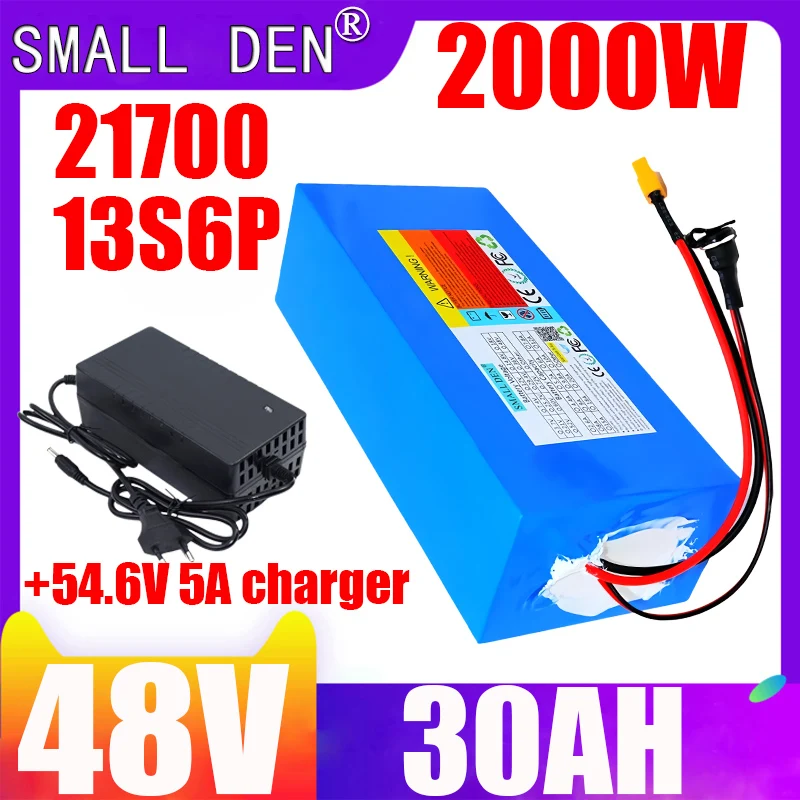 New 48V 30ah 15AH lithium-ion battery pack 13S6P 21700 suitable for 0-2000W motors, with built-in BMS rechargeable battery pack