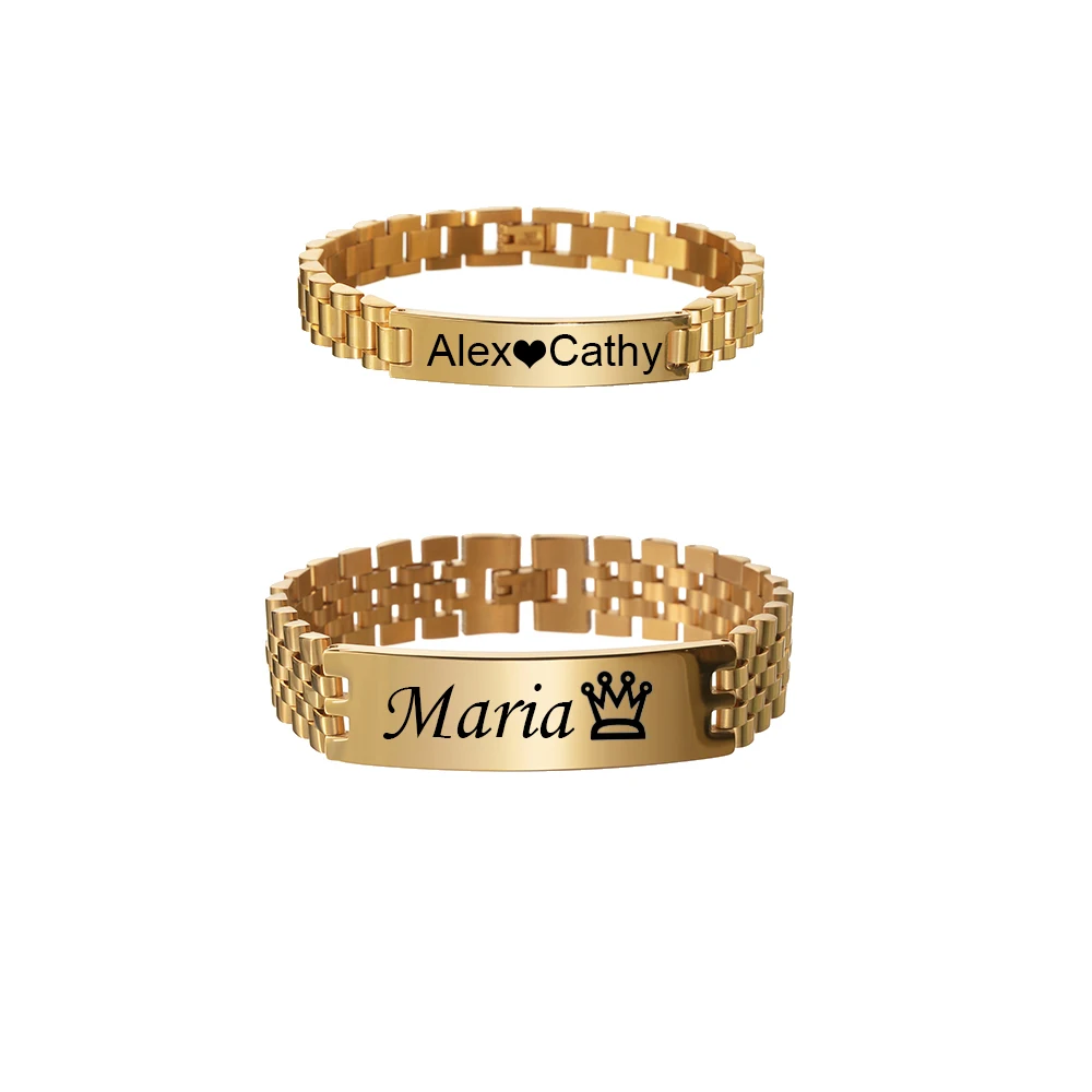 

Engrave Name Punk Bracelet Personalized Man Bracelet Stainless Steel Jewelry for Woman Couple Bangle Adults Christmas Gifts