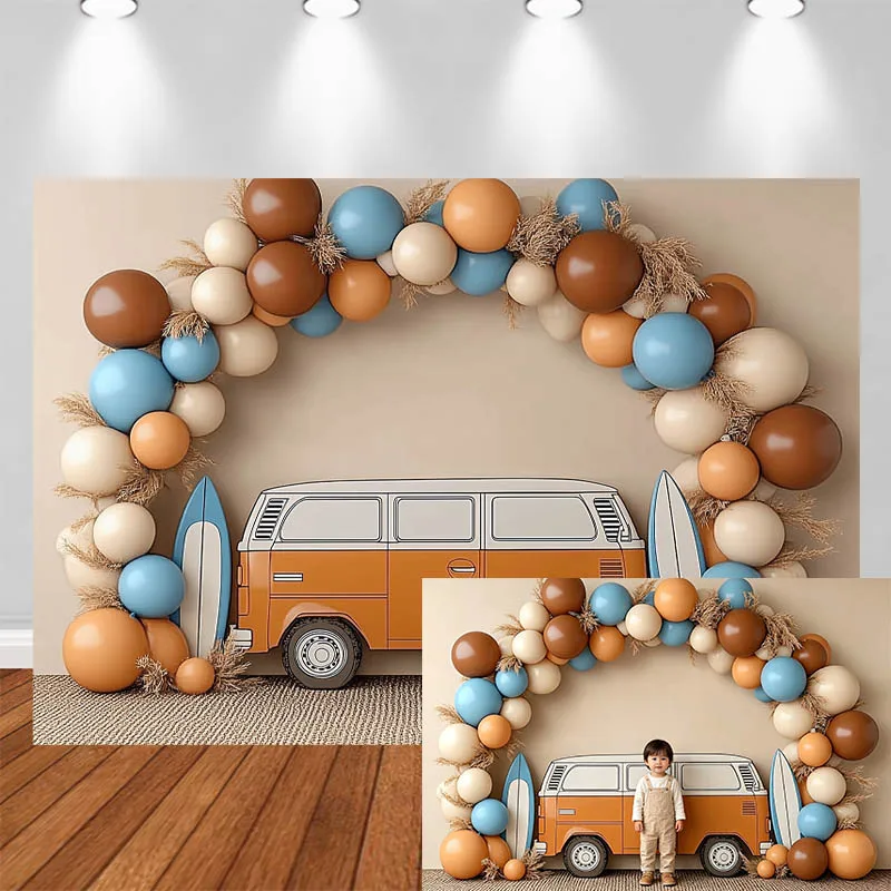 

LS Photography Background Arch Balloon Bus Sailboat Decor Birthday Baby Shower Cake Smash Adult Kids Portrait Photo Backdrop
