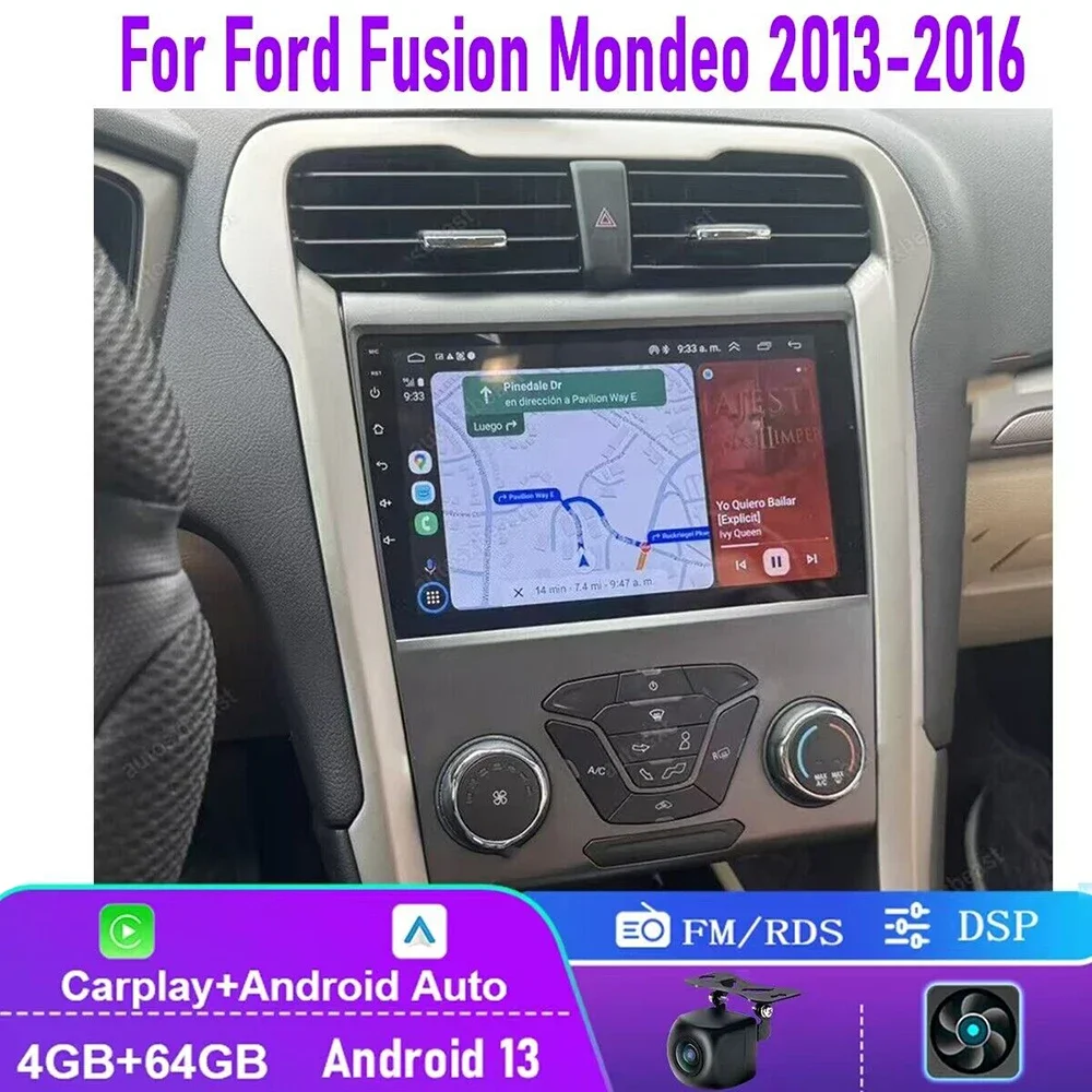 Double Din 9 "4 64GB Apple Carplay Androd 13 Auto für Ford Fusion Mondeo 2013-2017 Stereo Radio Head Unit Wifi GPS FM