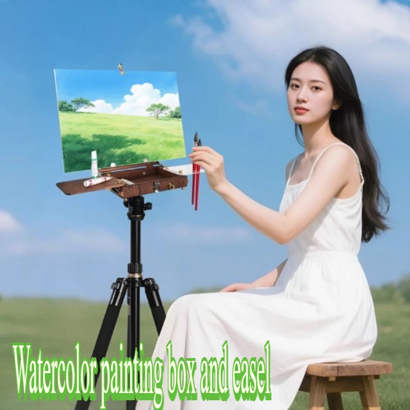 

Wooden Oil Painting Box Screw Type Picture Holder Outdoor Painting Sketching Portable Watercolor Pigment Box for Art Students