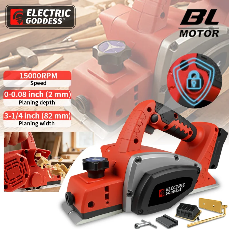 

Электрический бесщеточный электрический строгальный станок Goddess 82 мм, беспроводной деревообрабатывающий резак, ручная резка древесины для Milwaukee, 20 В, аккумуляторный штифт