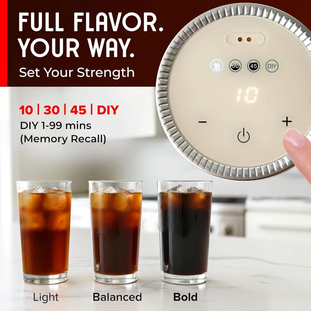 Mueller RapidBrew Cold Brew Cafetera helada – Máquina de preparación en frío recargable portátil de elaboración rápida de 10 min para café y té – Adju