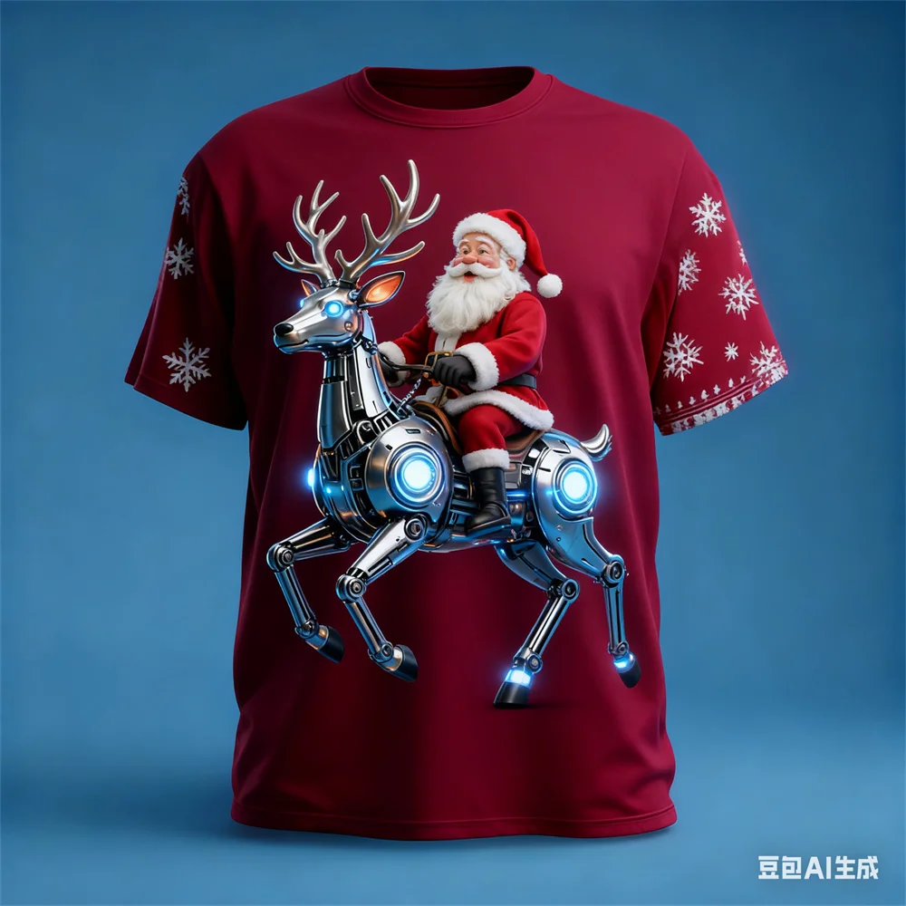 

New Christmas Men's T-shirt Santa Claus Pattern Printed Men's Women's Round Neck Tops X'mas New Year Hip Hop Party Men Clothing