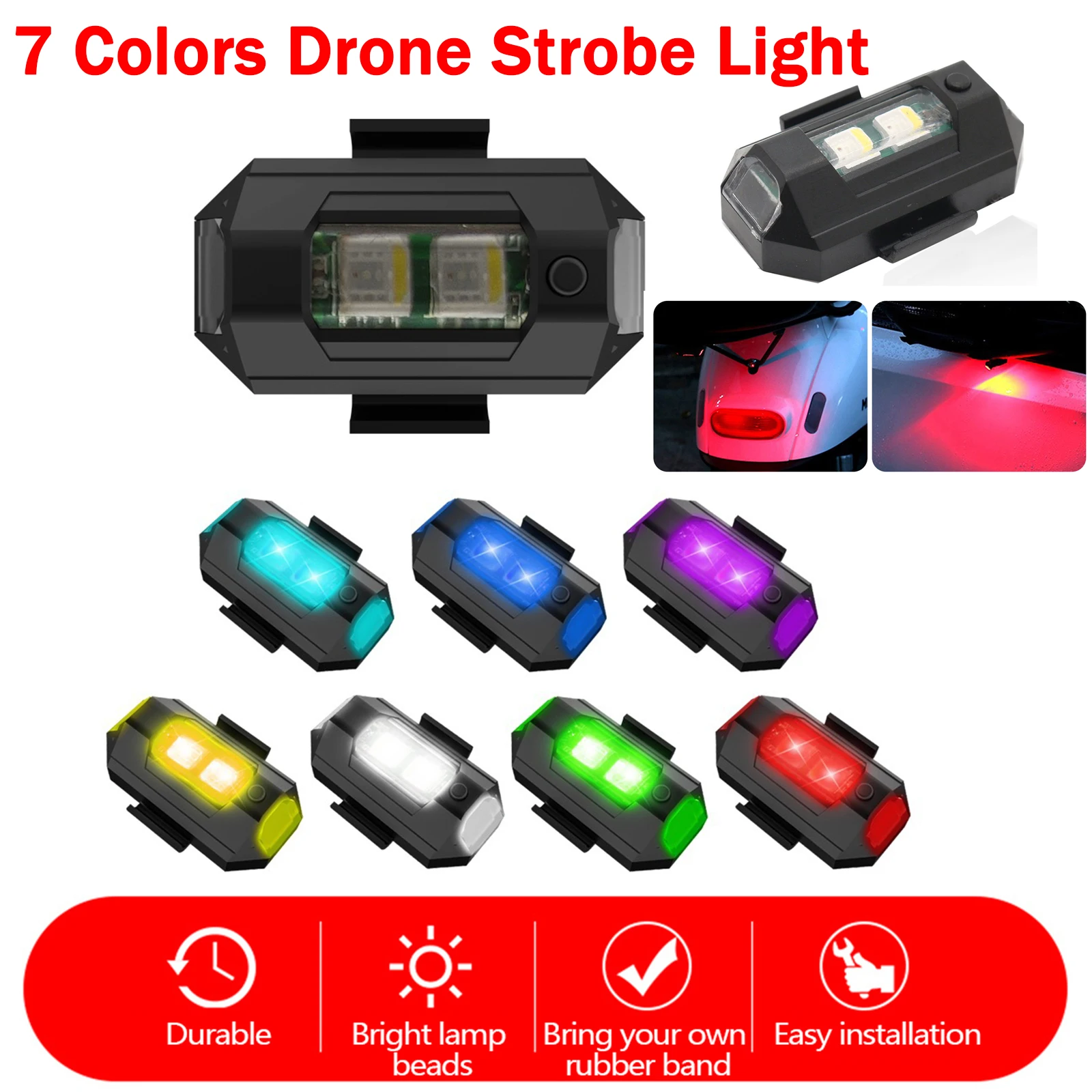 العالمي 7 ألوان الطائرة بدون طيار ضوء إحترافي للدراجات النارية دراجة الطائرة بدون طيار سكوتر USB LED المضادة للتصادم LED ضوء تحذير وامض