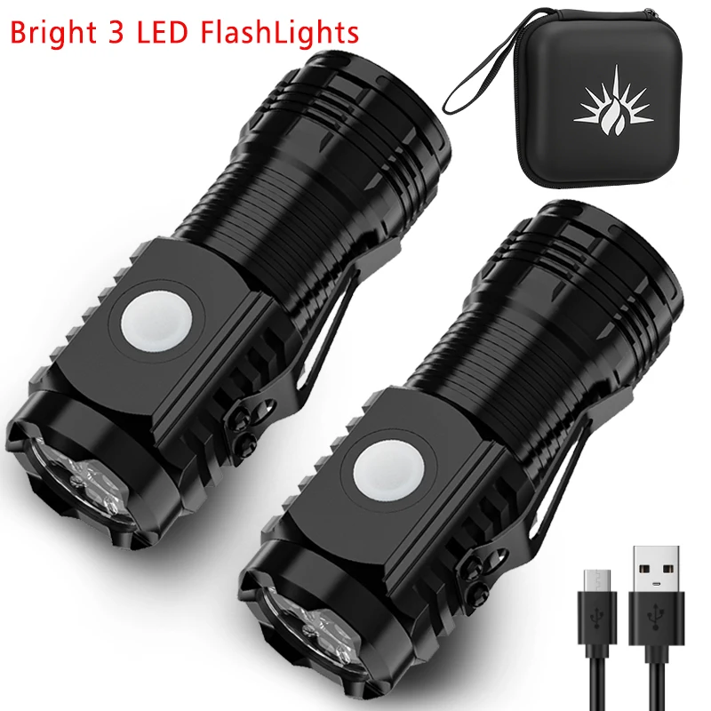 Mini 3LED Taschenlampe mit Stiftclip, für Nachtläufe, tragbare Helligkeit, wiederaufladbarer wasserdichter Notfall-Scheinwerfer, Outdoor-Taschenlampe