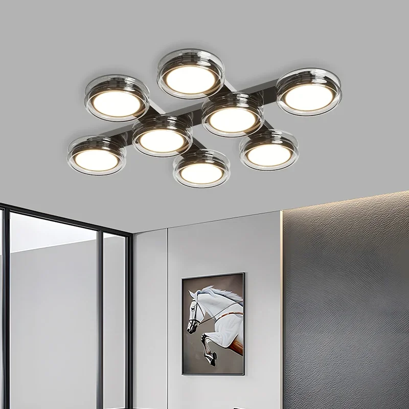TechHPLiving Room Led Ceiling Lamp Simple Atmosphere Smoke Gray Glass Light Luxury Creative Senior Sense Of Dining Room Bedroom