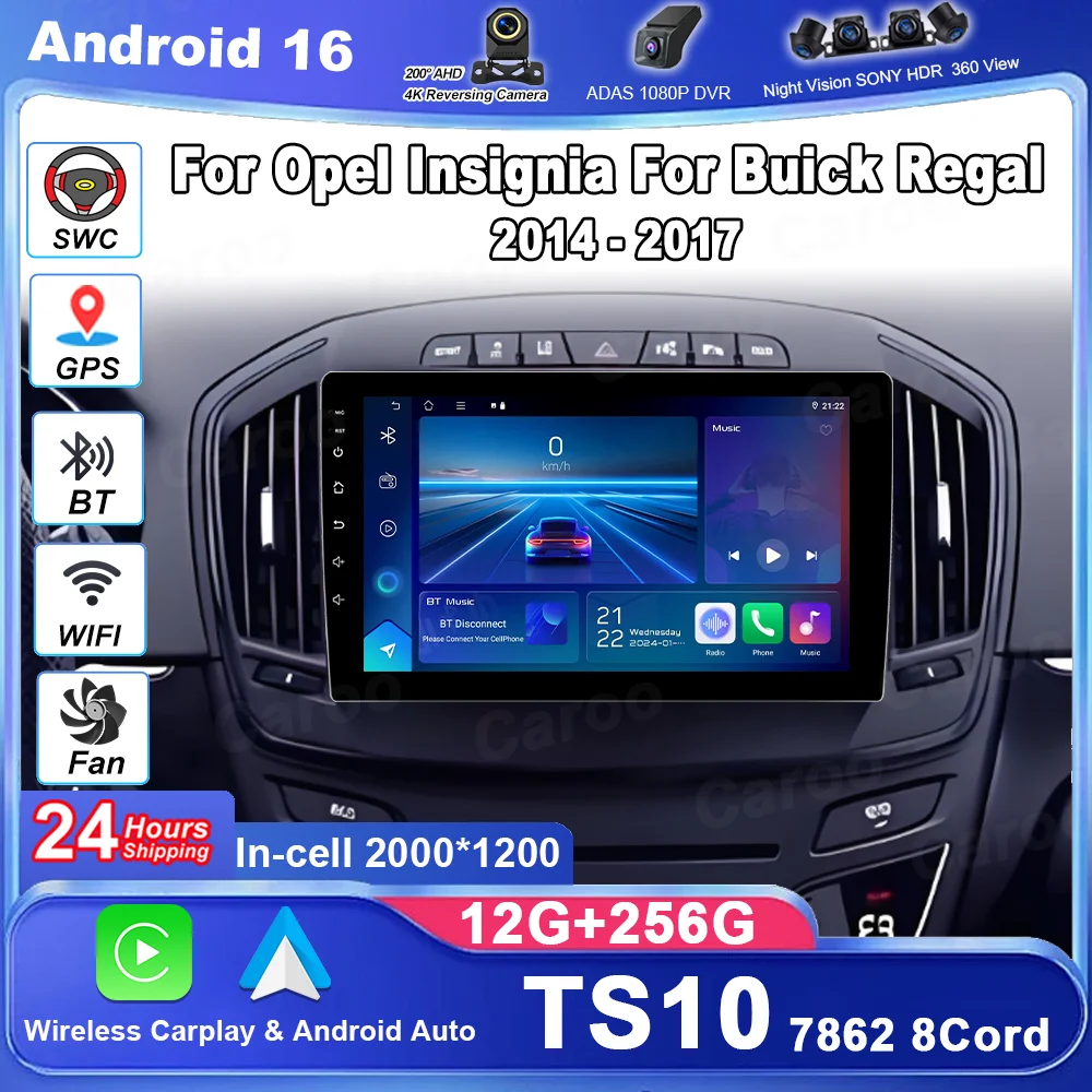 Android 16 Carplay Auto Car Radio For Opel Insignia For Buick Regal 2014 - 2017 Car Multimedia Video Player GPS Head Unit Stereo