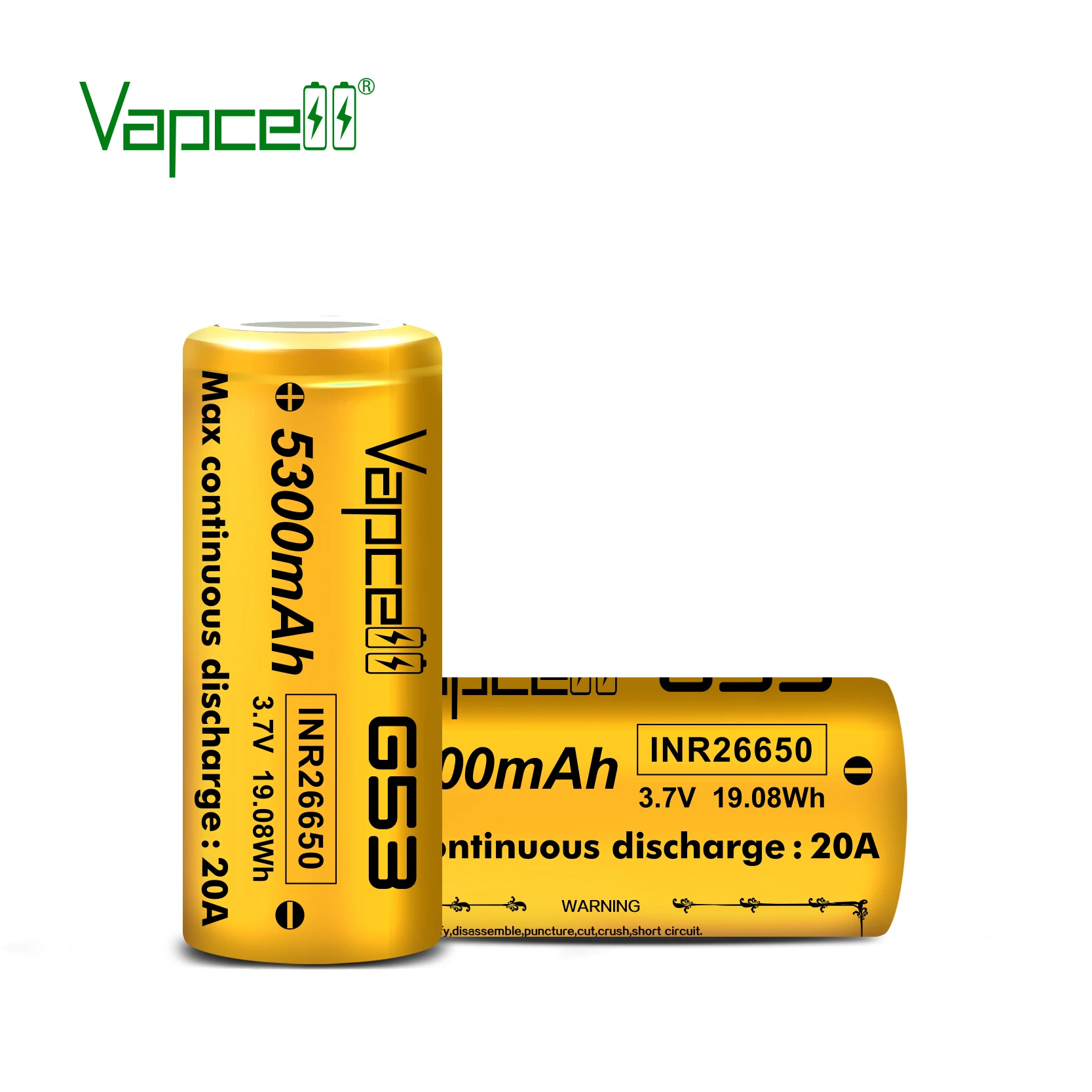 Vapcell G53 26650 Lithium Ion Battery 5300mAh 3.7v Rechargeable Batteries for Flashlight Toy Toys Power Tools Home Appliances