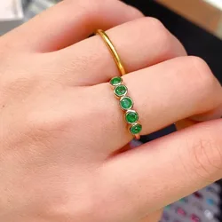 925 Sterling Silver True 100% Natural Emerald 3mm Band Ring 5pcs Gem Stone Full Emerald Ring for Women
