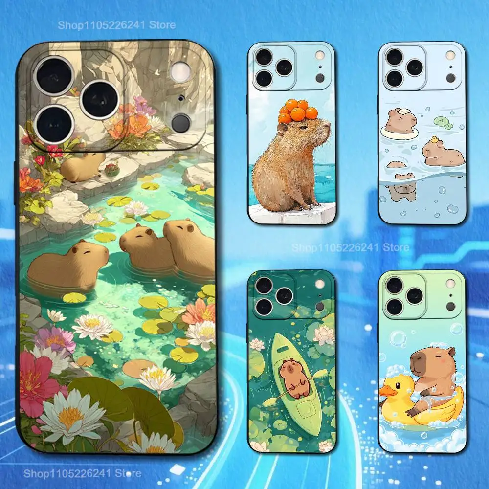 

Funny Kapibala Cartoon Phone For iPhone 13,12,15,14,11,16,17,Plus,Pro Max,XS,X,XR,SE,Mini,8,7,Soft Silicone Black